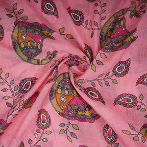 Pink Pen Kalamkari With Hand Embroidery Mul Chanderi Fabric VF-30664 - TradeUNO