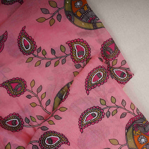 Pink Pen Kalamkari With Hand Embroidery Mul Chanderi Fabric VF-30664 - TradeUNO