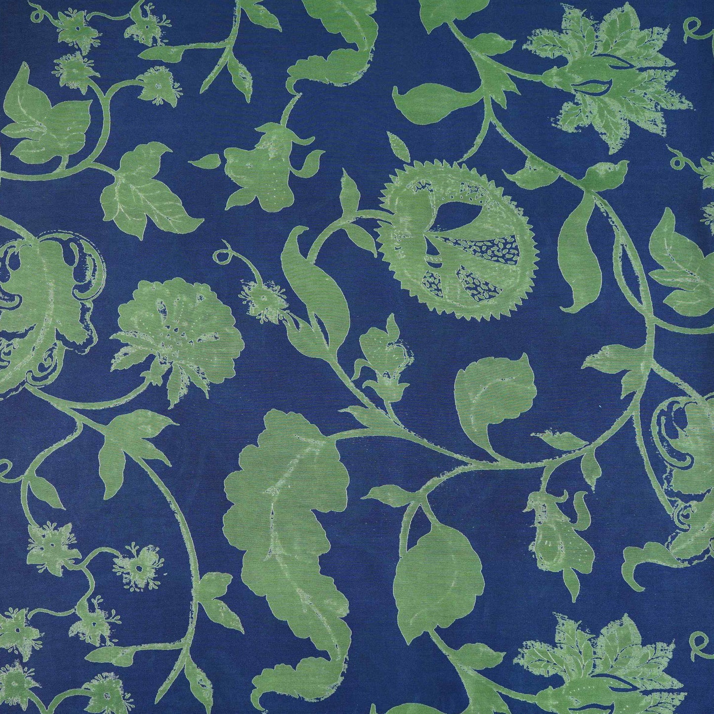 Blue Floral Print Pure 70gm Chanderi Fabric SN-30529