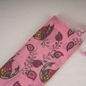 Pink Pen Kalamkari With Hand Embroidery Mul Chanderi Fabric VF-30664 - TradeUNO