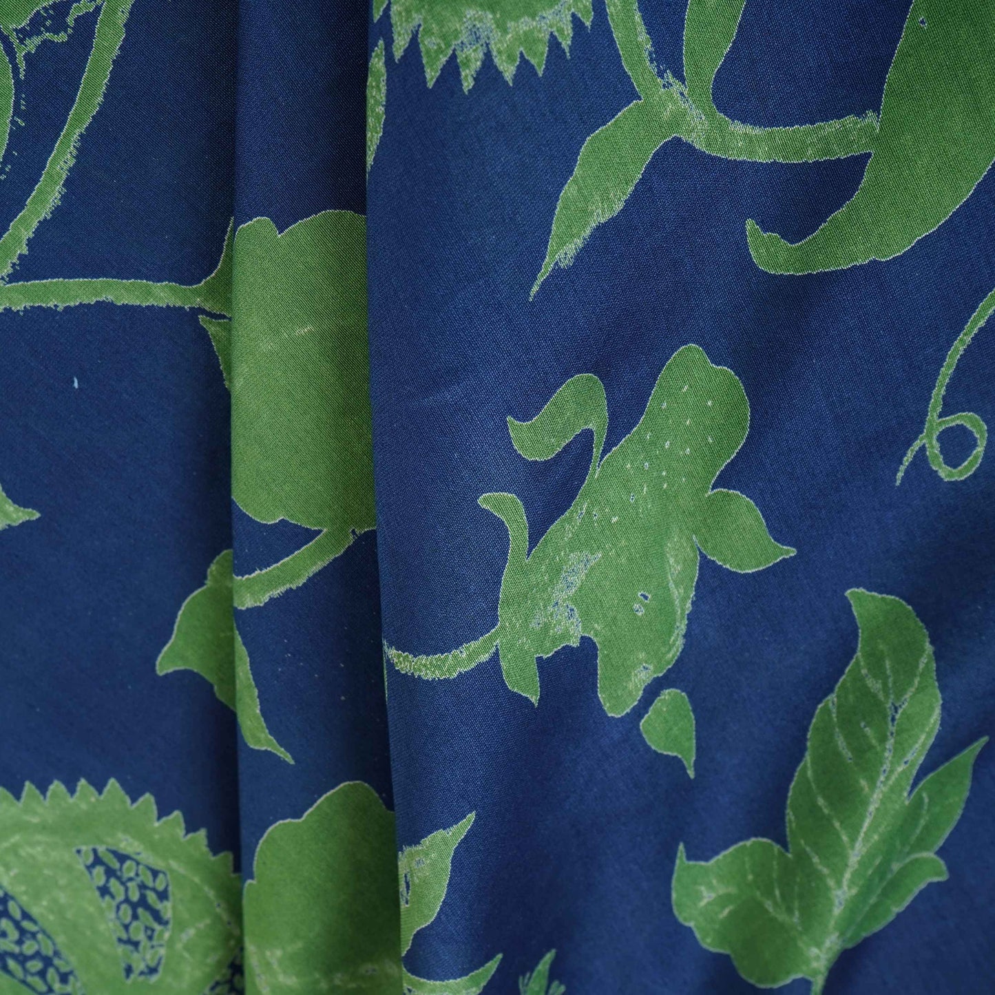 Blue Floral Print Pure 70gm Chanderi Fabric SN-30529