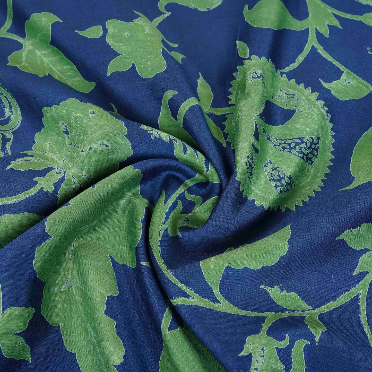 Blue Floral Print Pure 70gm Chanderi Fabric SN-30529
