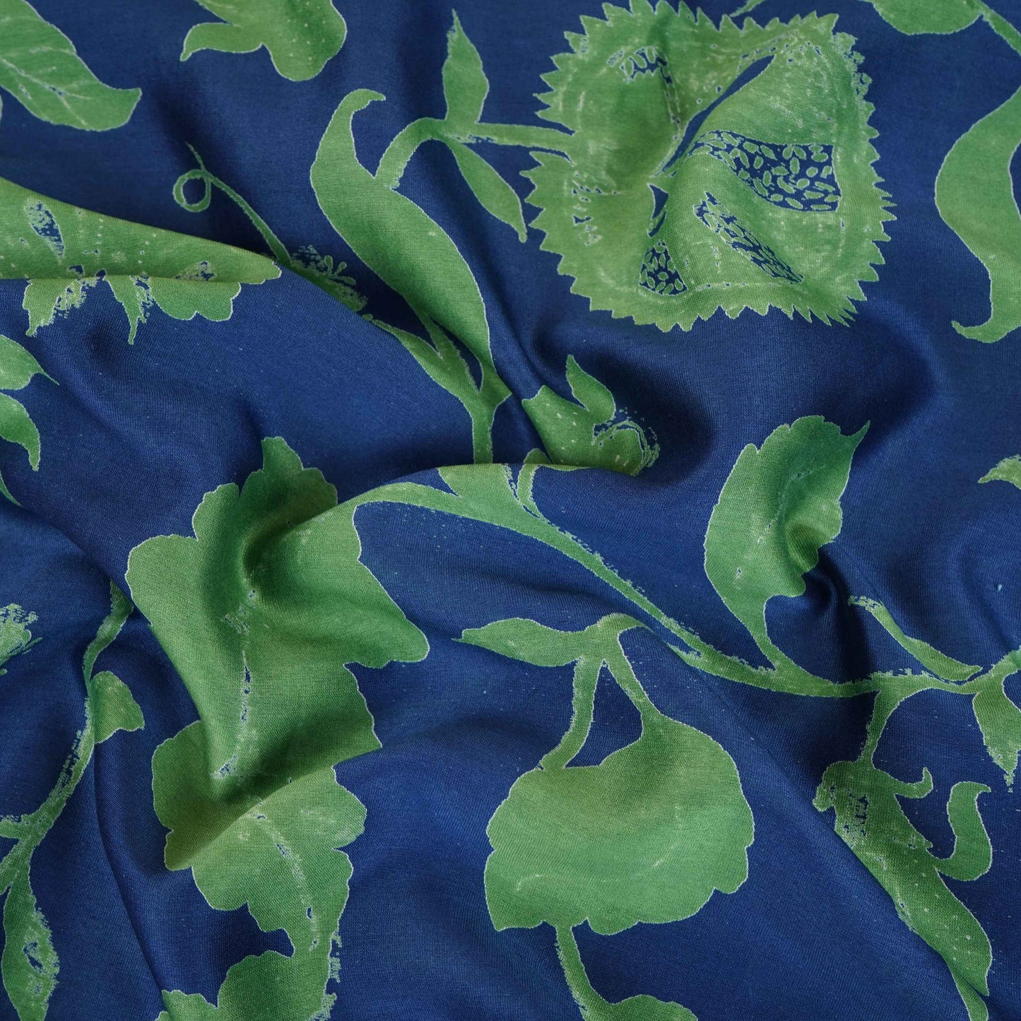 Blue Floral Print Pure 70gm Chanderi Fabric SN-30529