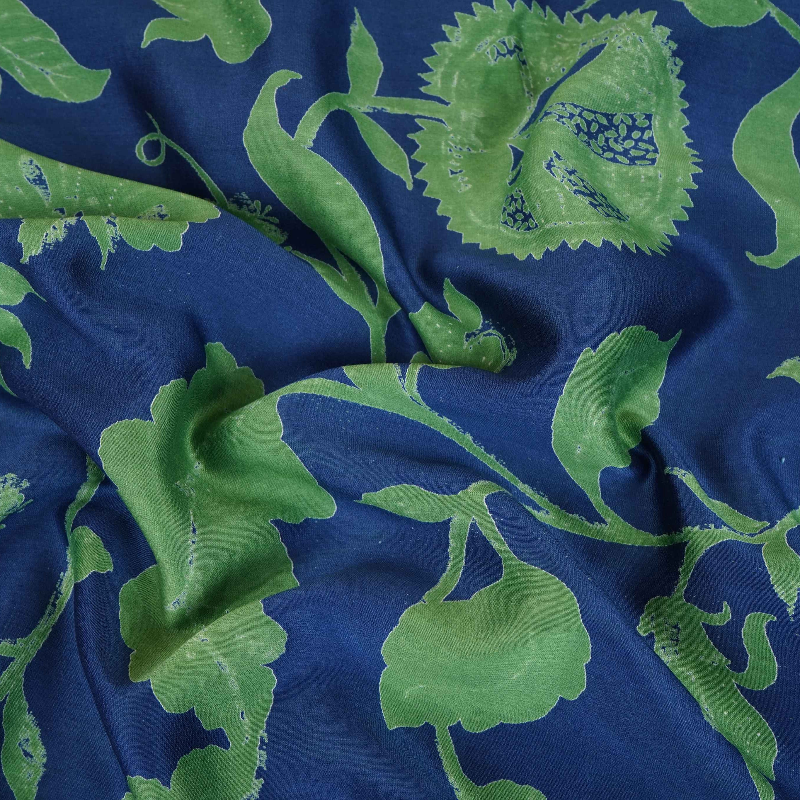 Blue Floral Print Pure 70gm Chanderi Fabric SN-30529 - TradeUNO