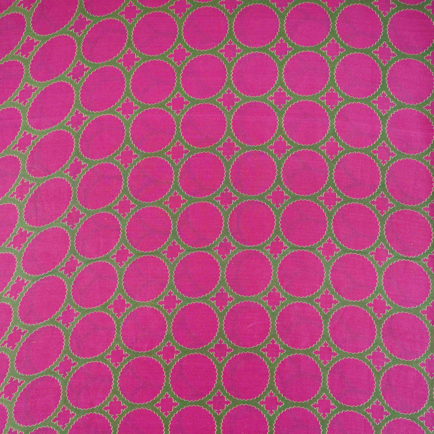 Magenta Pink Polka Dot Print Pure 70gm Chanderi Fabric SN-30545