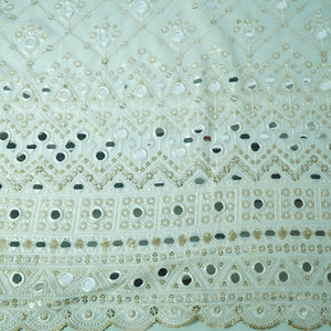 White Geometrical Sequins Embroidery Georgette Dyeable Fabric