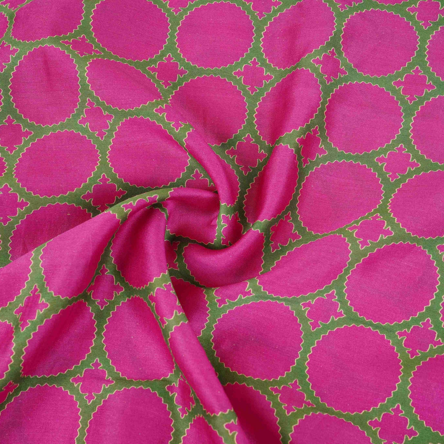 Magenta Pink Polka Dot Print Pure 70gm Chanderi Fabric SN-30545