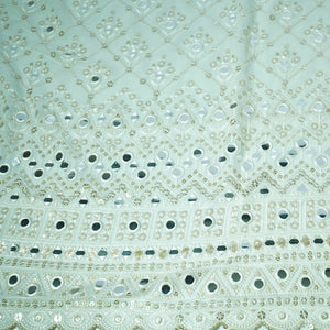 White Geometrical Sequins Embroidery Georgette Dyeable Fabric
