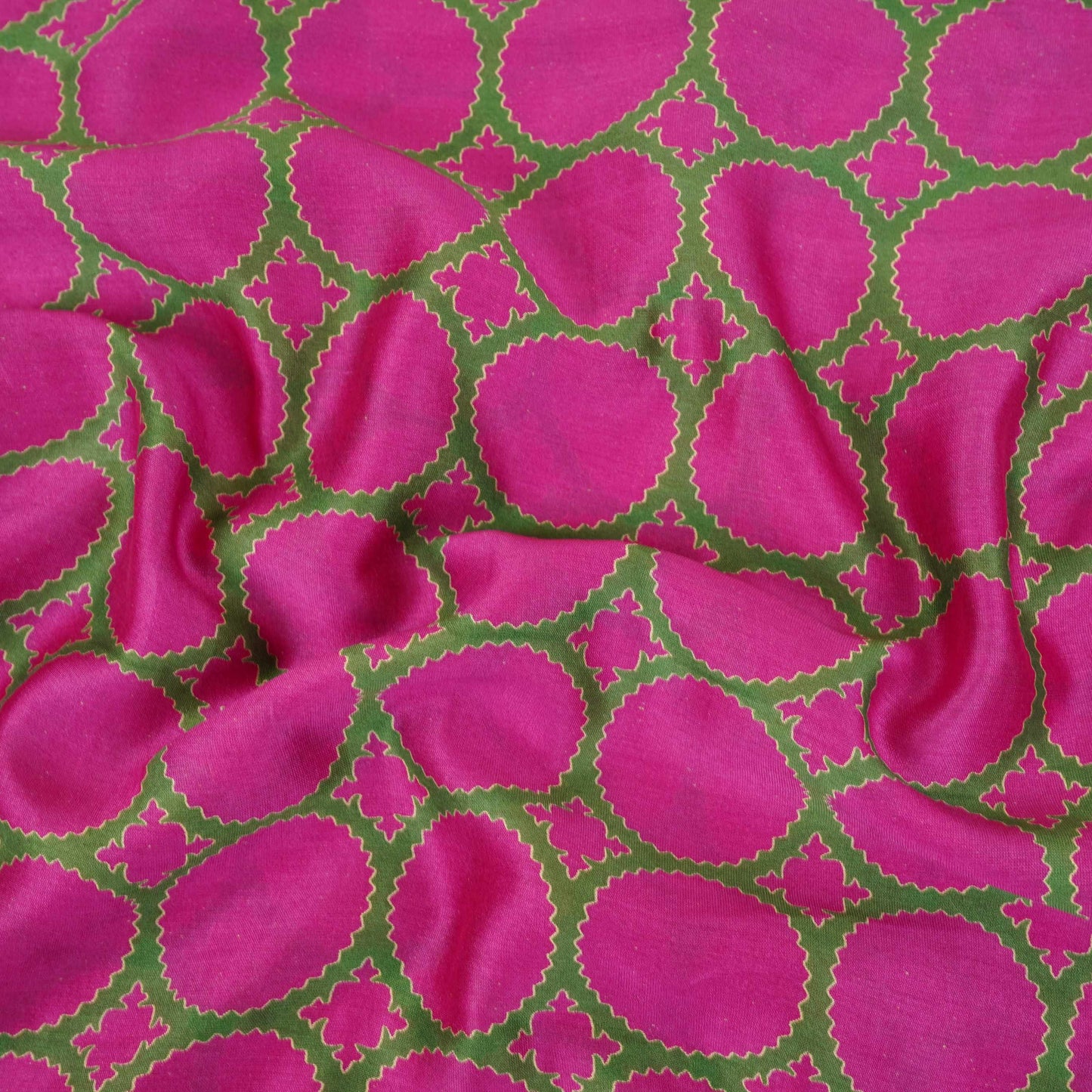 Magenta Pink Polka Dot Print Pure 70gm Chanderi Fabric SN-30545