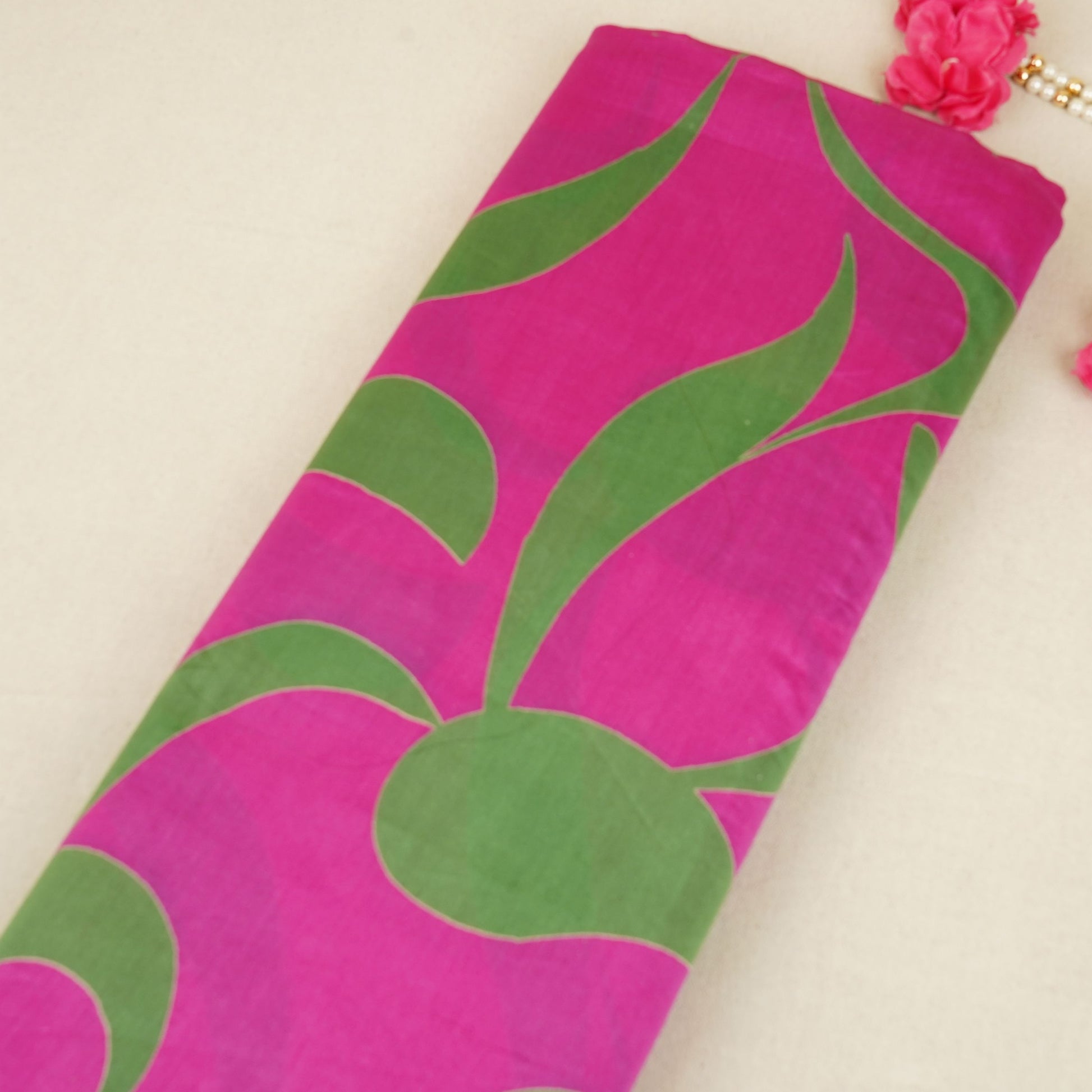 Magenta Pink Abstract Print Pure 70gm Chanderi Fabric SN-30544 - TradeUNO