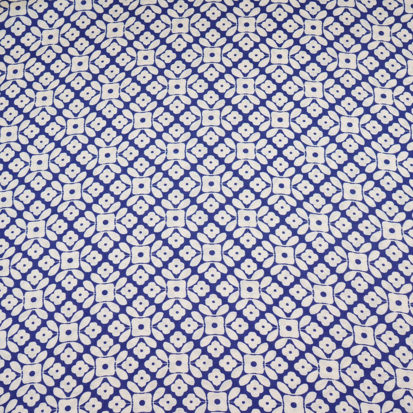 Royal Blue with Off White Floral Print Muslin Fabric MT-29390