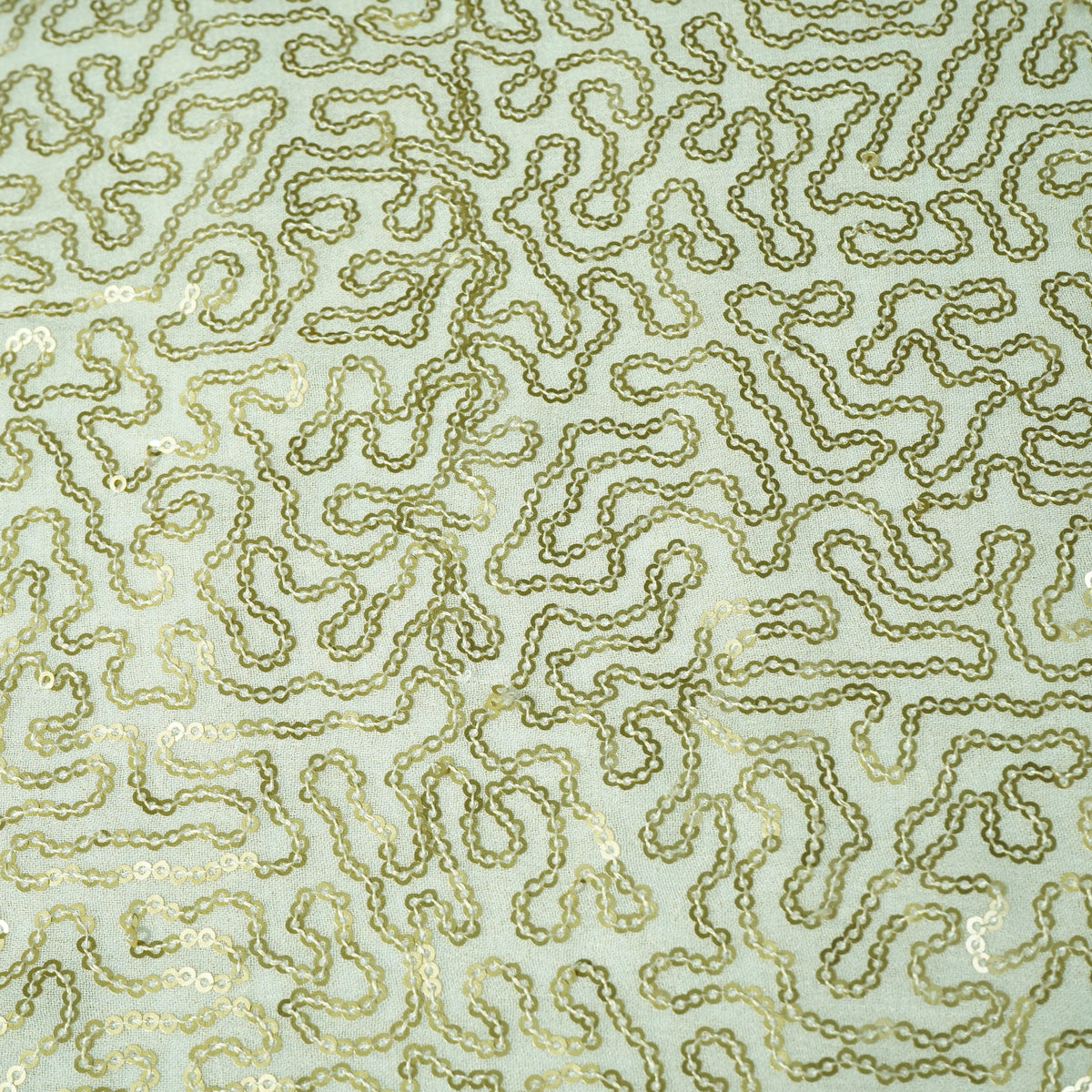 White Heavy Work Gold Sequence Dyeable Georgette Fabric