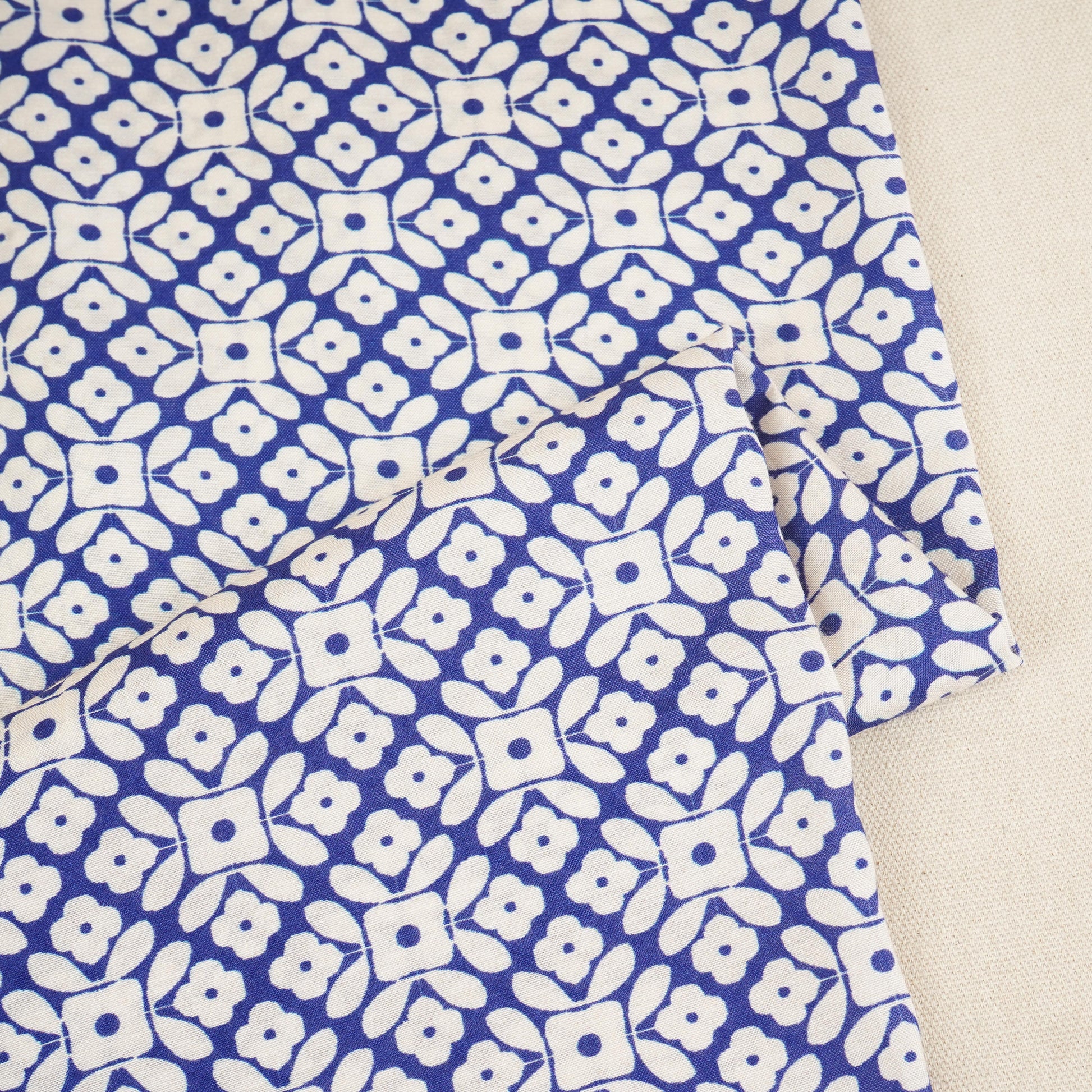 Royal Blue with Off White Floral Print Muslin Fabric MT-29390