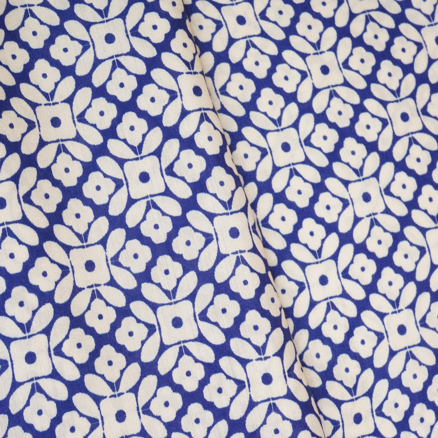 Royal Blue with Off White Floral Print Muslin Fabric MT-29390