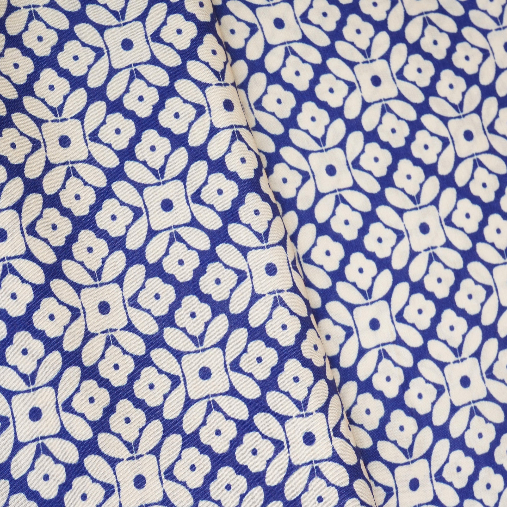 Royal Blue with Off White Floral Print Muslin Fabric MT-29390