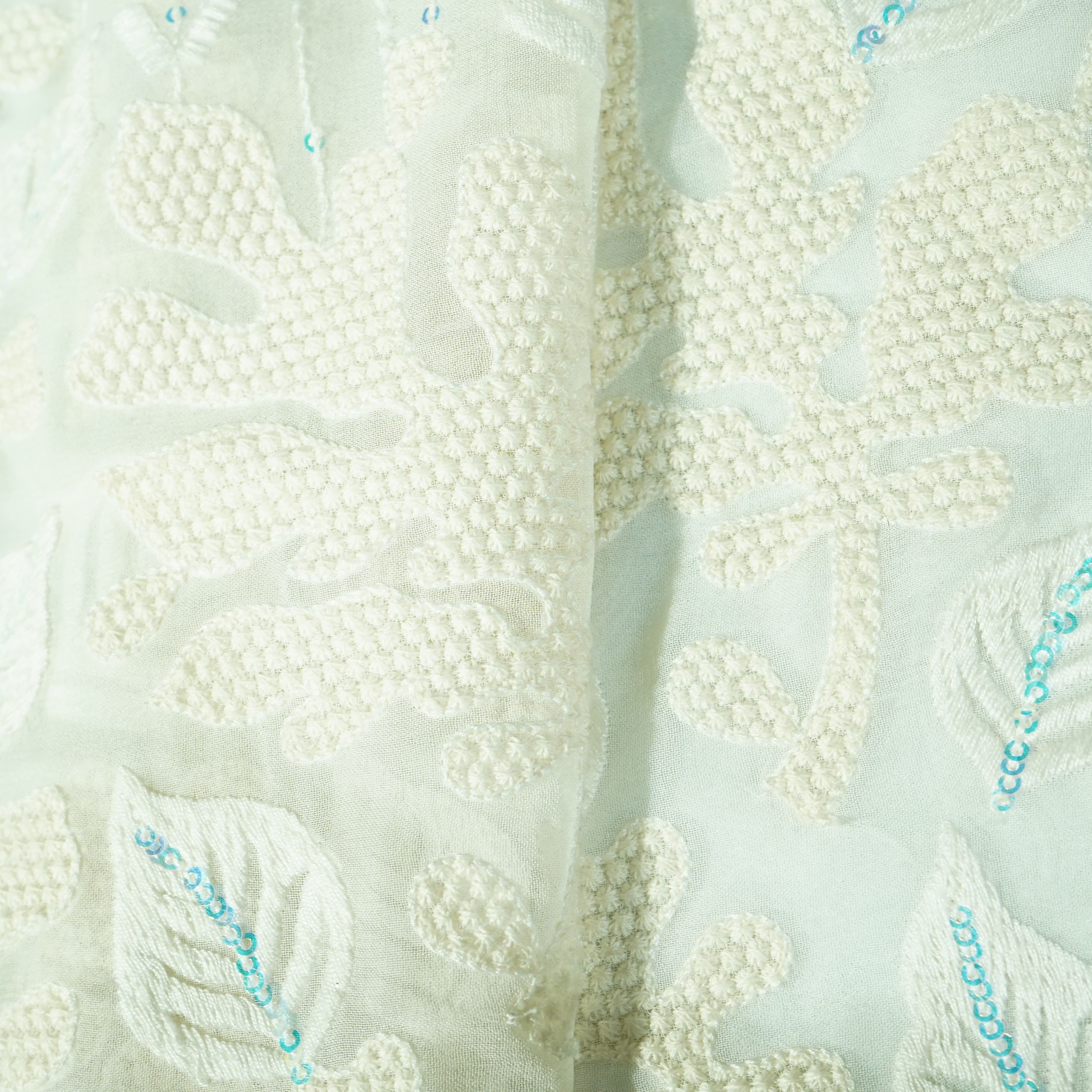 White Floral Embroidery Dyeable Georgette Fabric