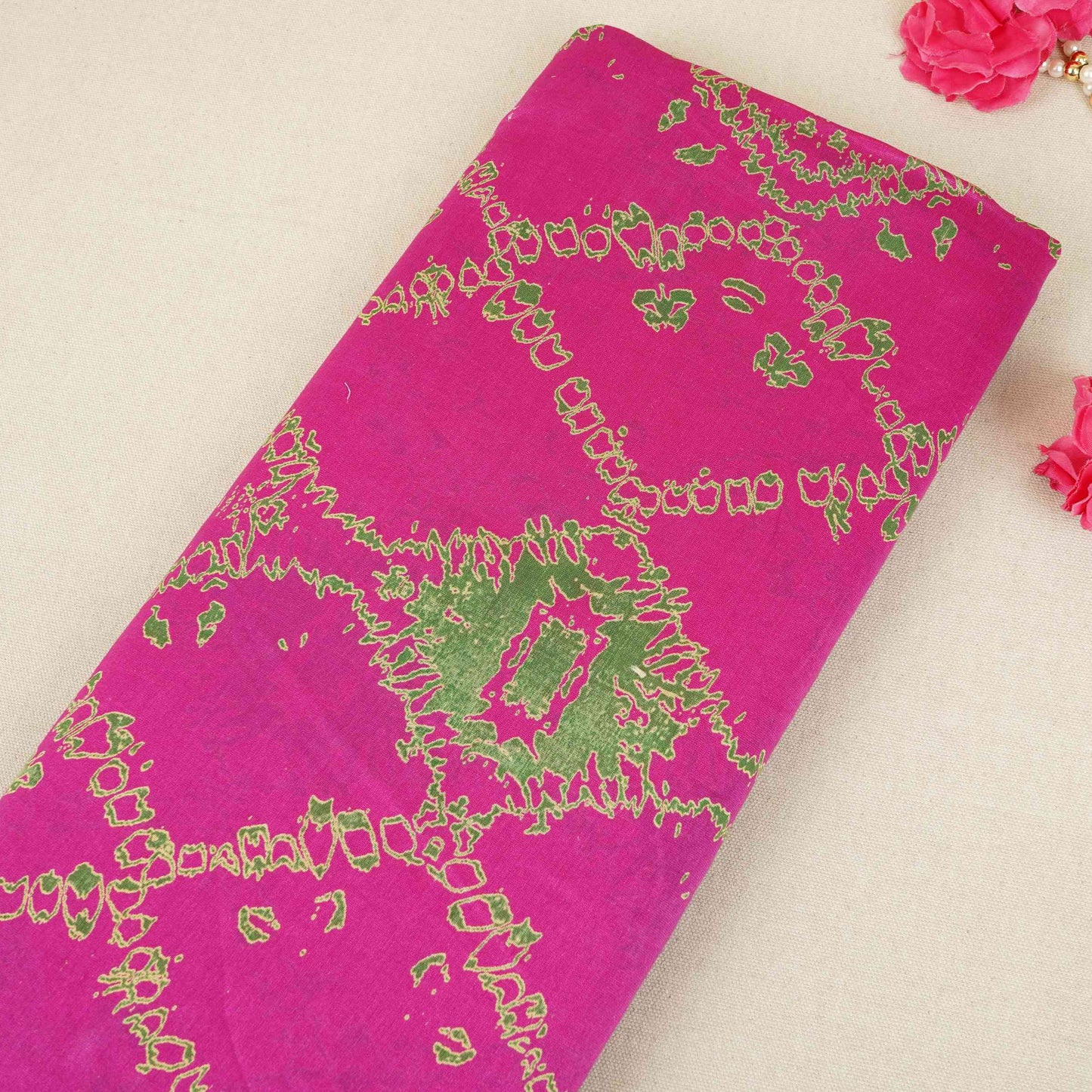 Magenta Pink Shibori Print Pure 70gm Chanderi Fabric SN-30534