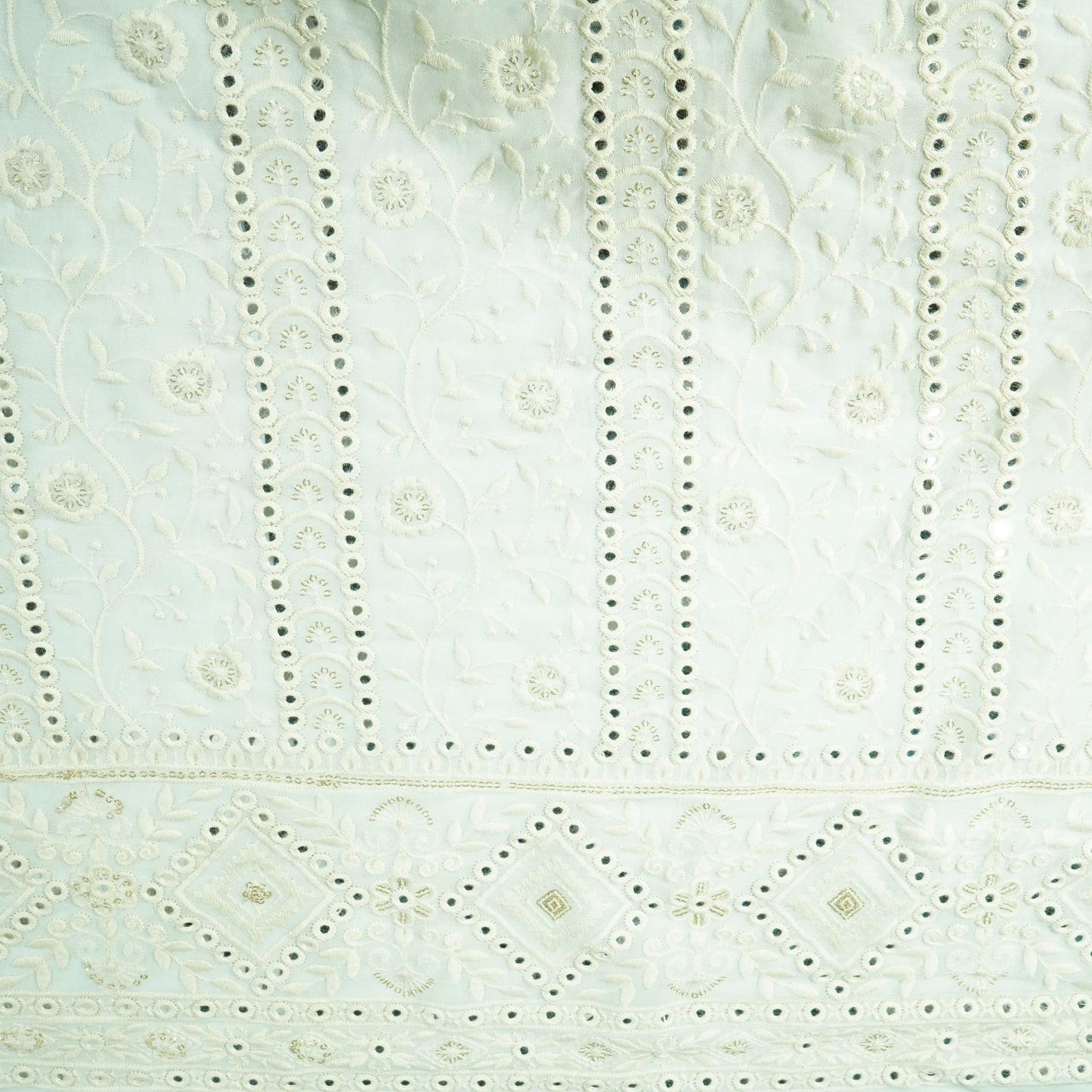 White Dyeable Chikankari Mirror Embroidery Georgette Fabric