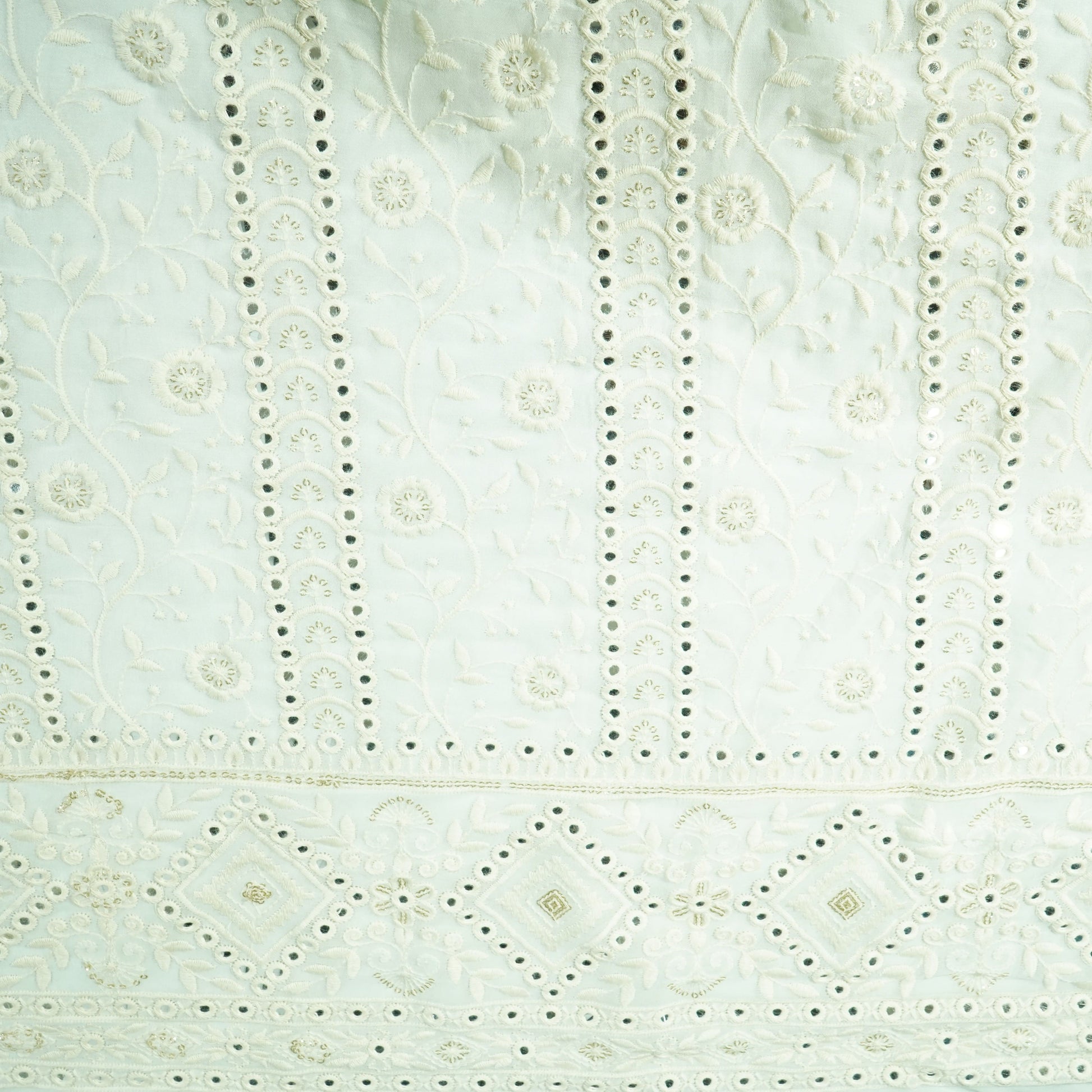 White Dyeable Chikankari Mirror Embroidery Georgette Fabric