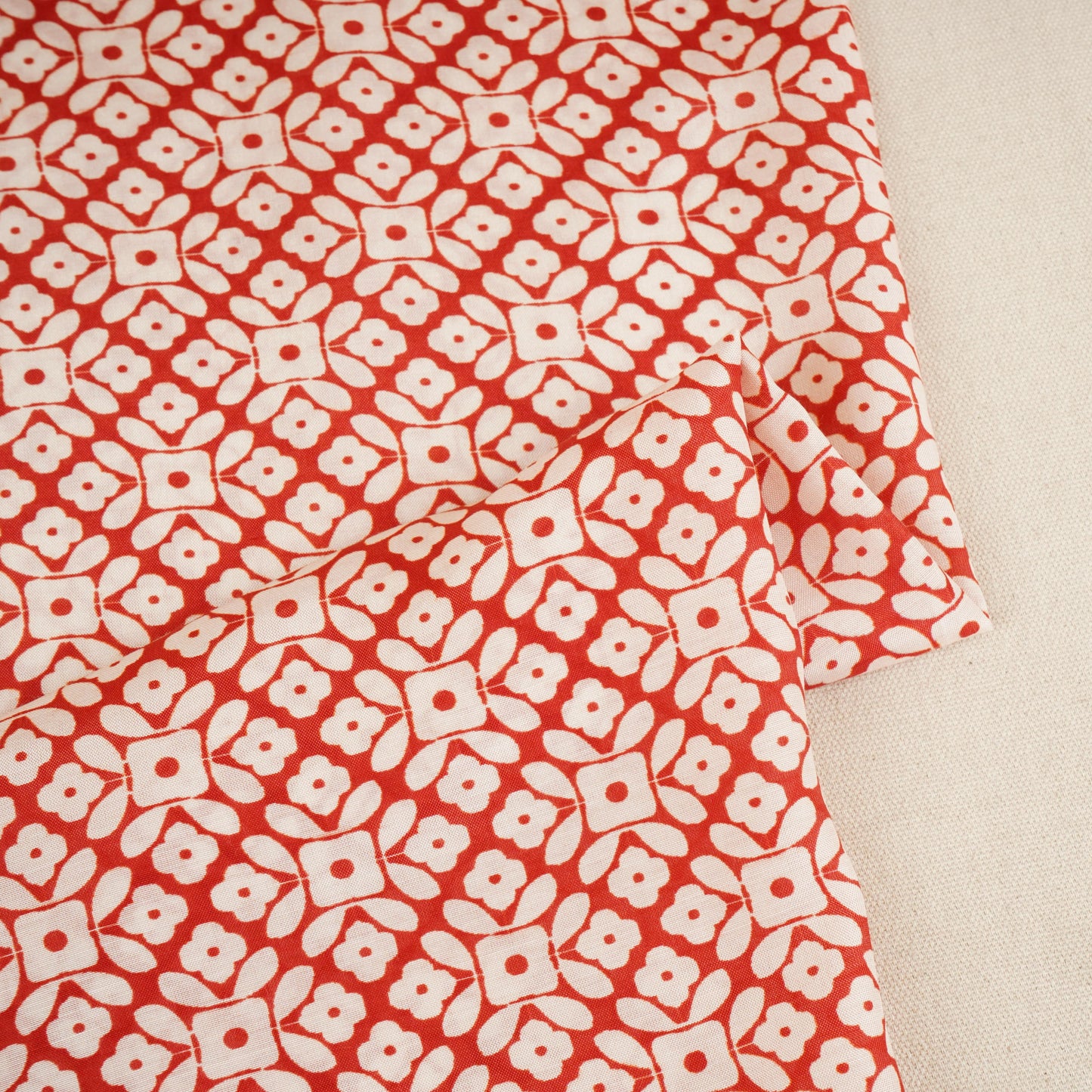 Red with Cream Floral Print Muslin Fabric MT-29389