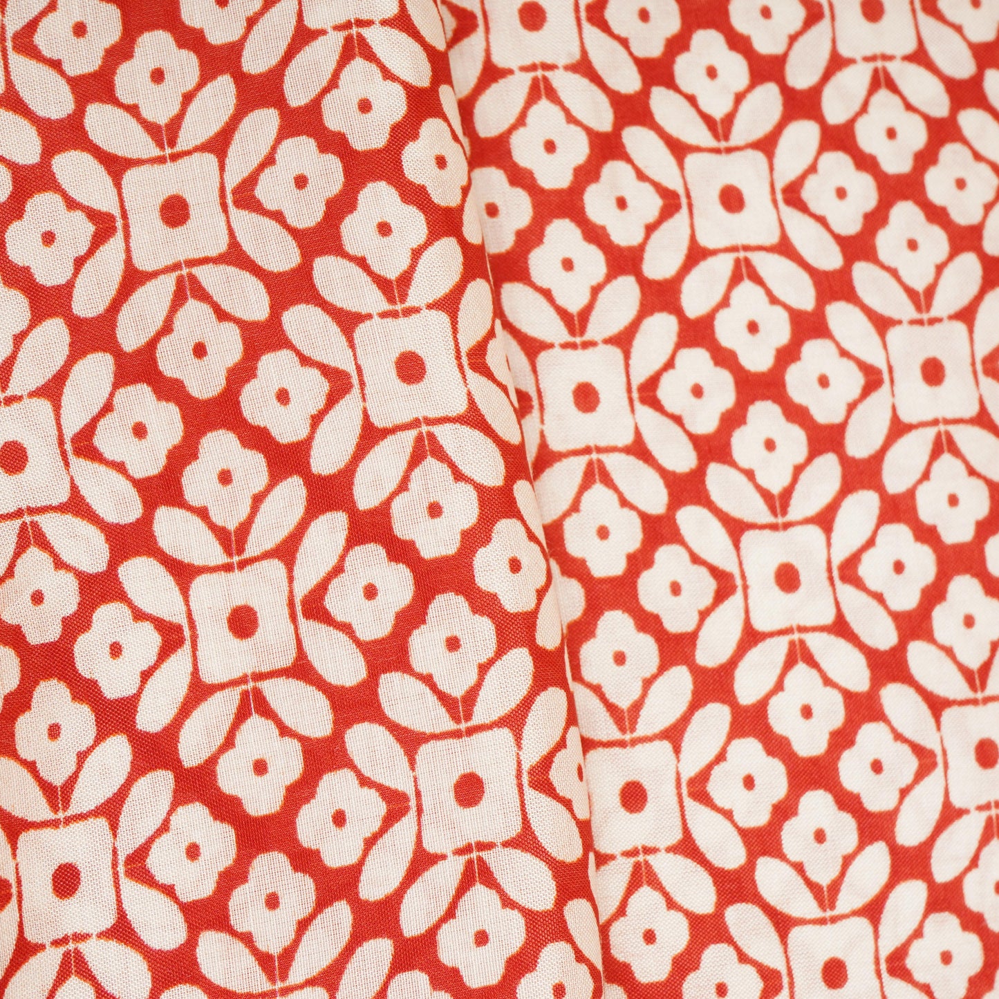 Red with Cream Floral Print Muslin Fabric MT-29389