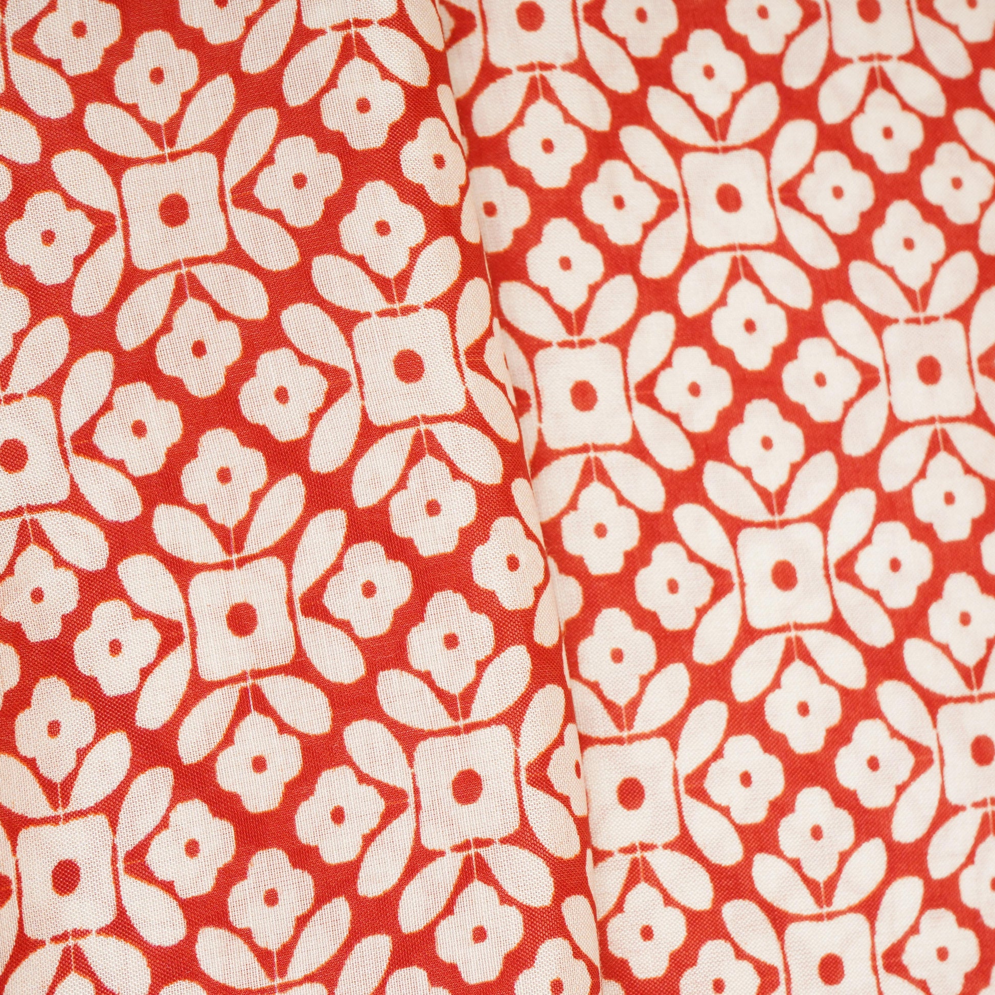 Red with Cream Floral Print Muslin Fabric MT-29389