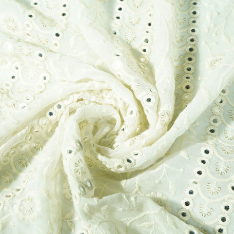 White Dyeable Chikankari Mirror Embroidery Georgette Fabric