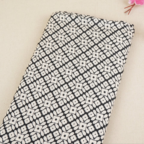 Black with Off White Floral Print Muslin Fabric MT-29391