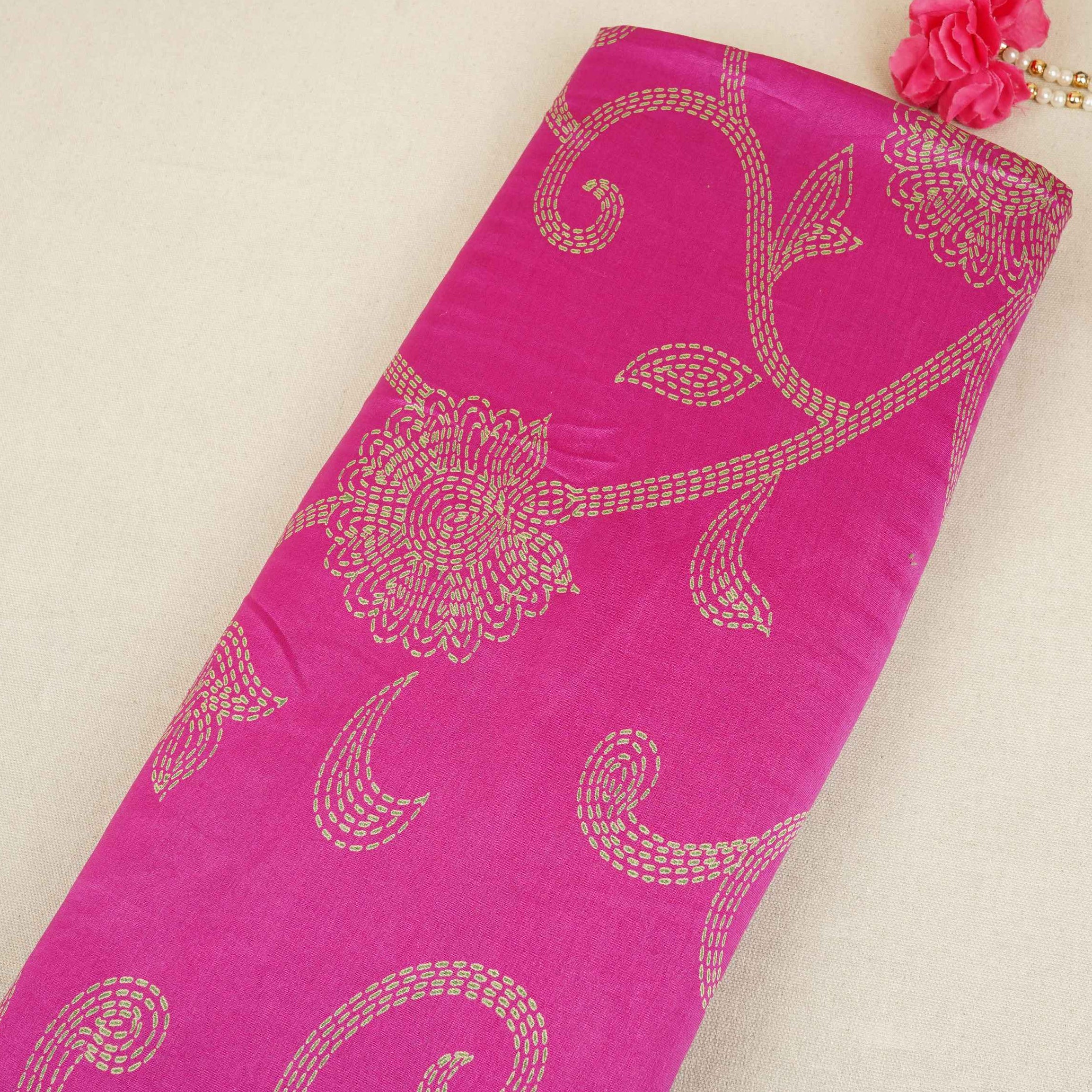 Magenta Pink Floral Print Pure 70gm Chanderi Fabric SN-30525 - TradeUNO