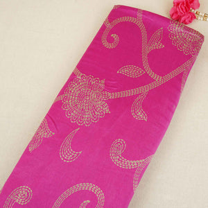 Magenta Pink Floral Print Pure 70gm Chanderi Fabric SN-30525 - TradeUNO