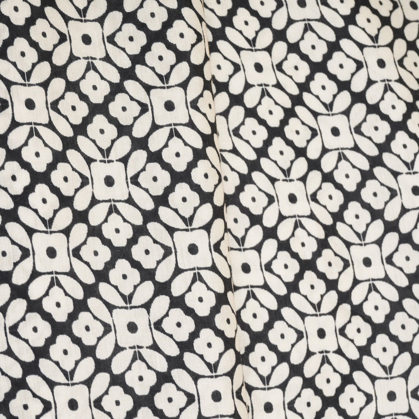 Black with Off White Floral Print Muslin Fabric MT-29391