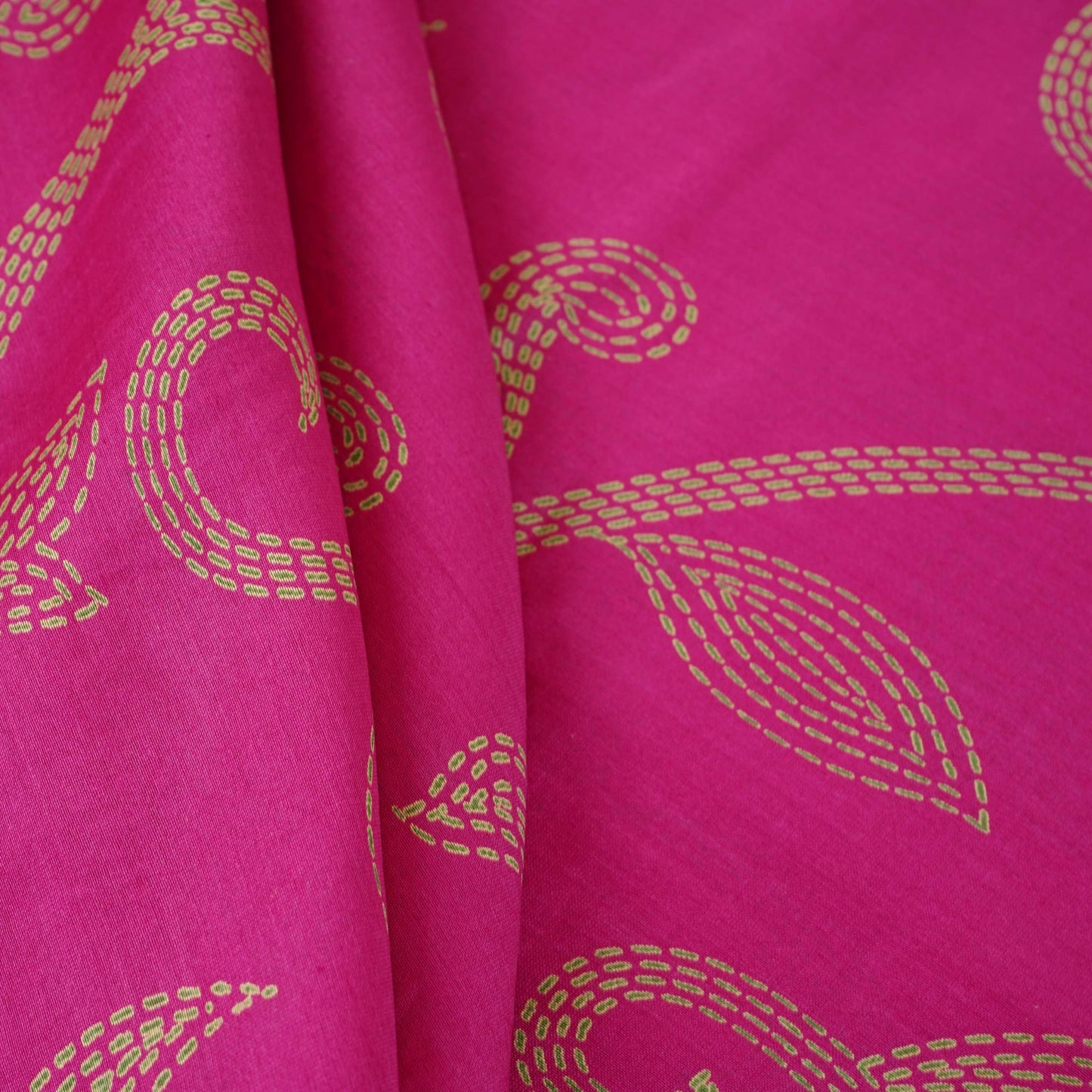 Magenta Pink Floral Print Pure 70gm Chanderi Fabric SN-30525