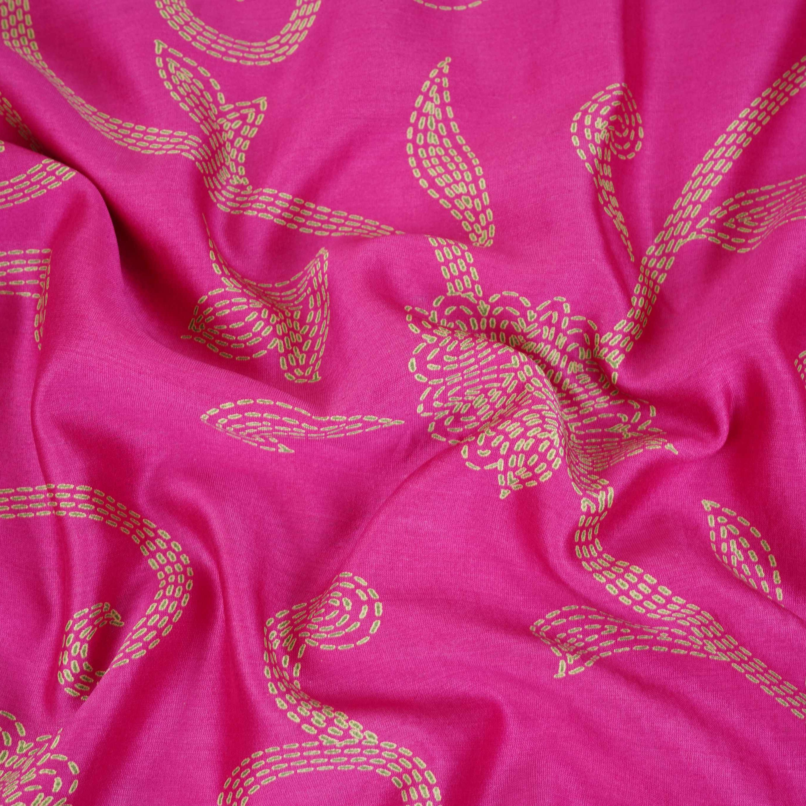 Magenta Pink Floral Print Pure 70gm Chanderi Fabric SN-30525 - TradeUNO