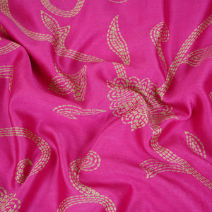 Magenta Pink Floral Print Pure 70gm Chanderi Fabric SN-30525 - TradeUNO