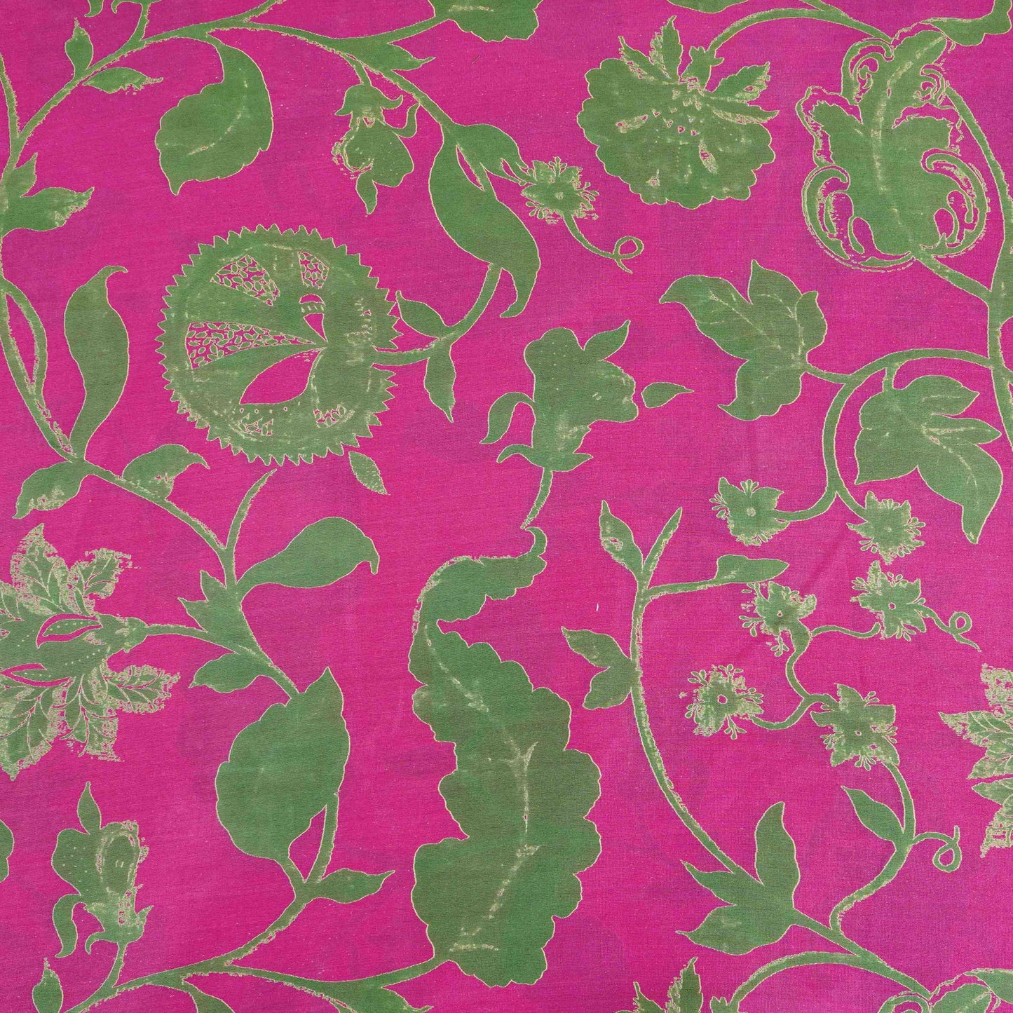 Magenta Pink Floral Print Pure 70gm Chanderi Fabric SN-30523