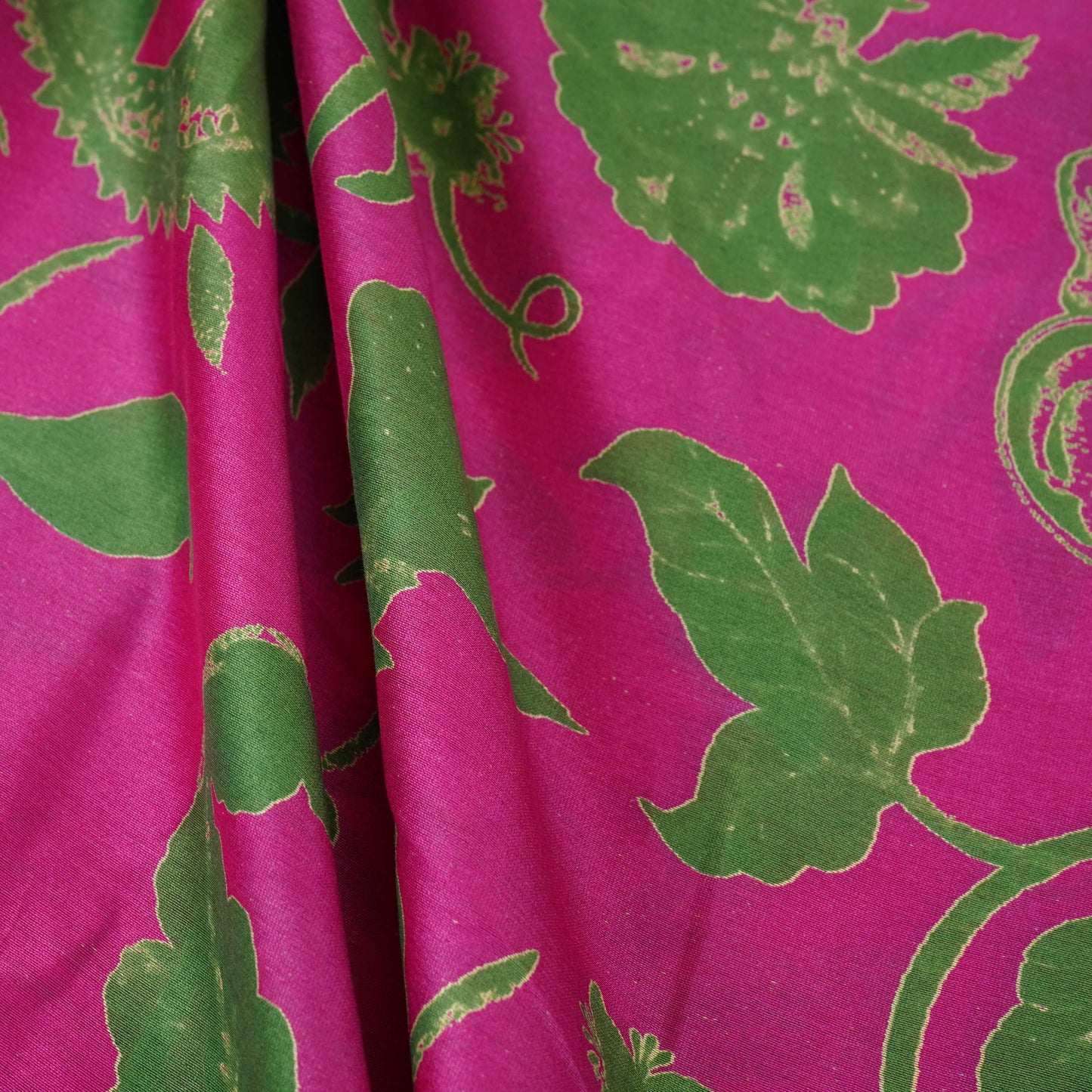 Magenta Pink Floral Print Pure 70gm Chanderi Fabric SN-30523
