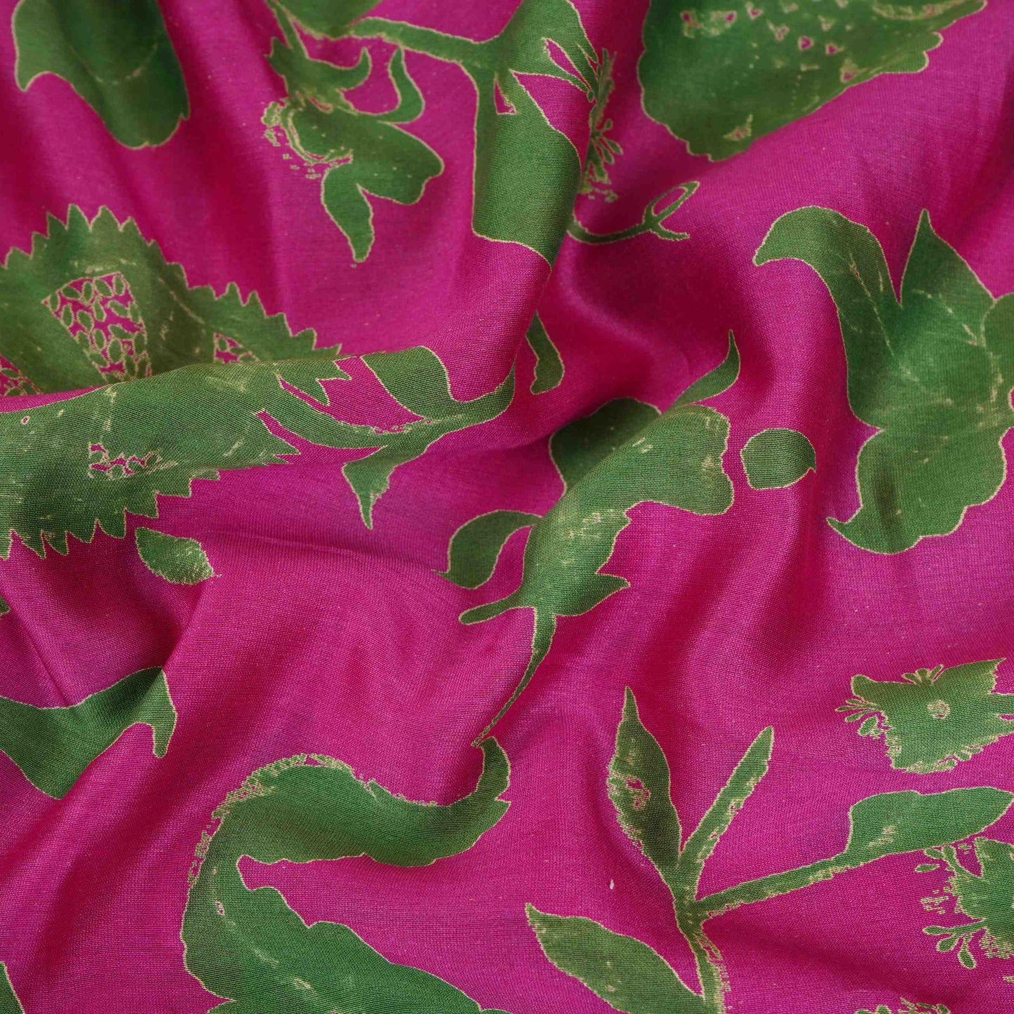 Magenta Pink Floral Print Pure 70gm Chanderi Fabric SN-30523