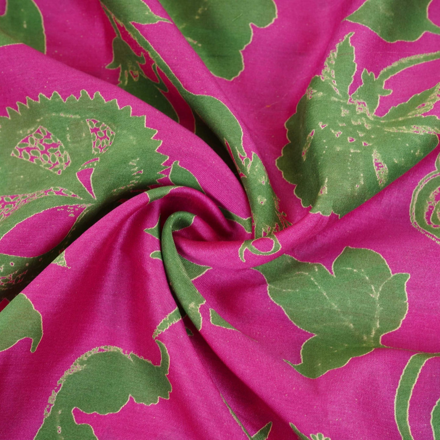 Magenta Pink Floral Print Pure 70gm Chanderi Fabric SN-30523