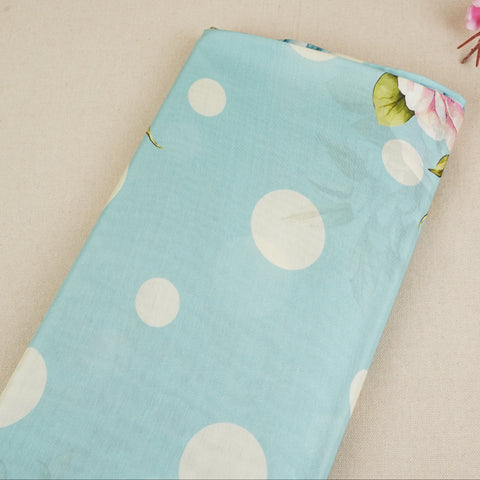 Aqua Blue Floral Polka Dot Print Muslin Fabric MT-29401