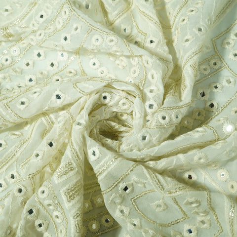 White Dyeable Mirror Embroidery Georgette Fabric