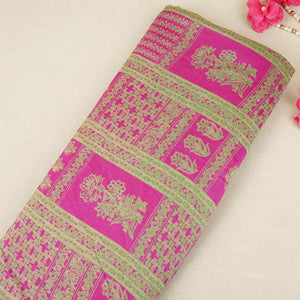 Magenta Pink Mughal Print Pure 70gm Chanderi Fabric SN-30524 - TradeUNO