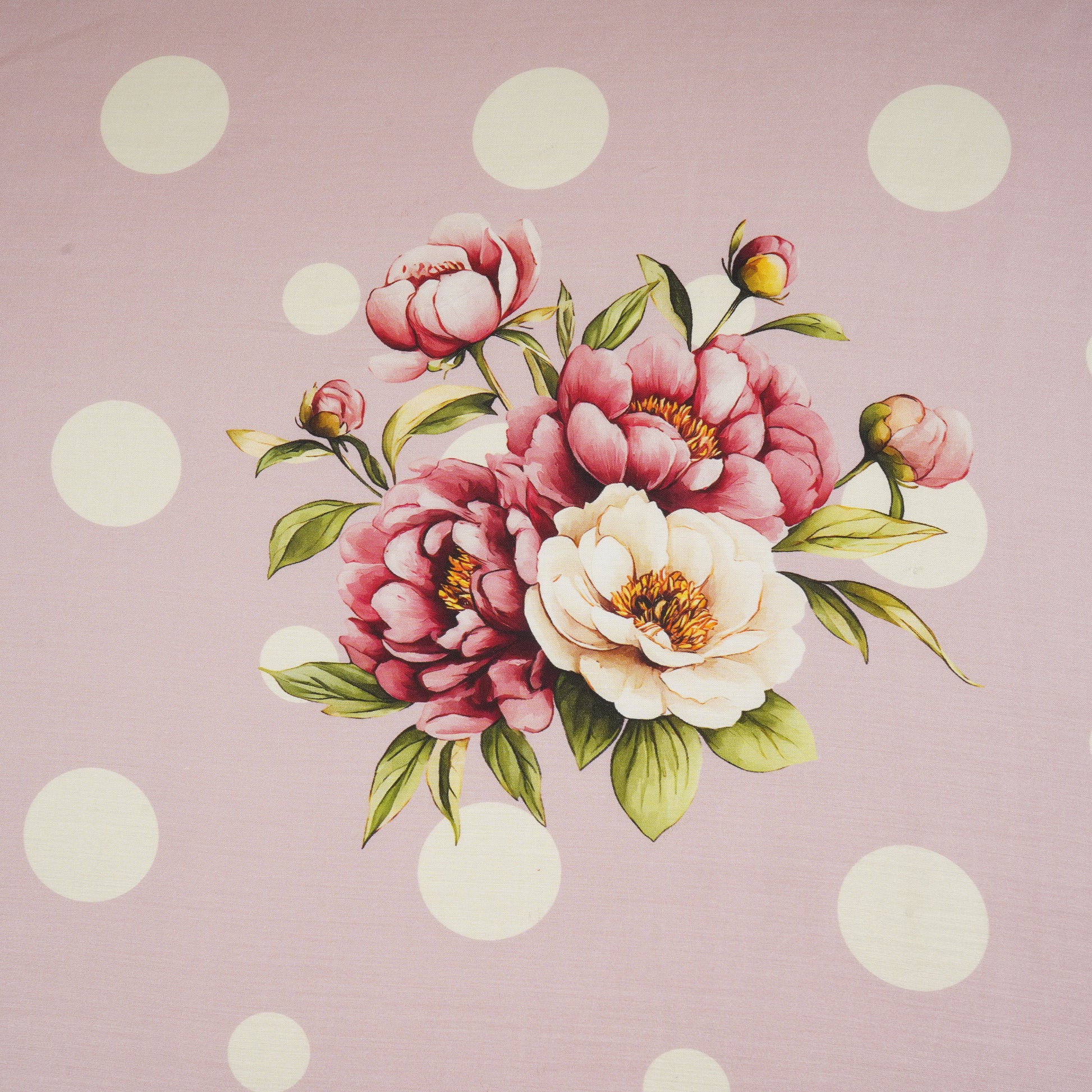Baby Pink Floral Polka Dot Print Muslin Fabric MT-29403