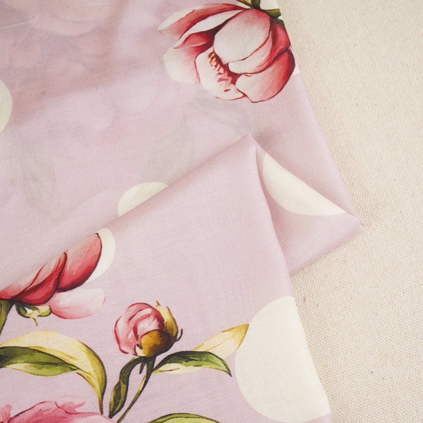Baby Pink Floral Polka Dot Print Muslin Fabric MT-29403