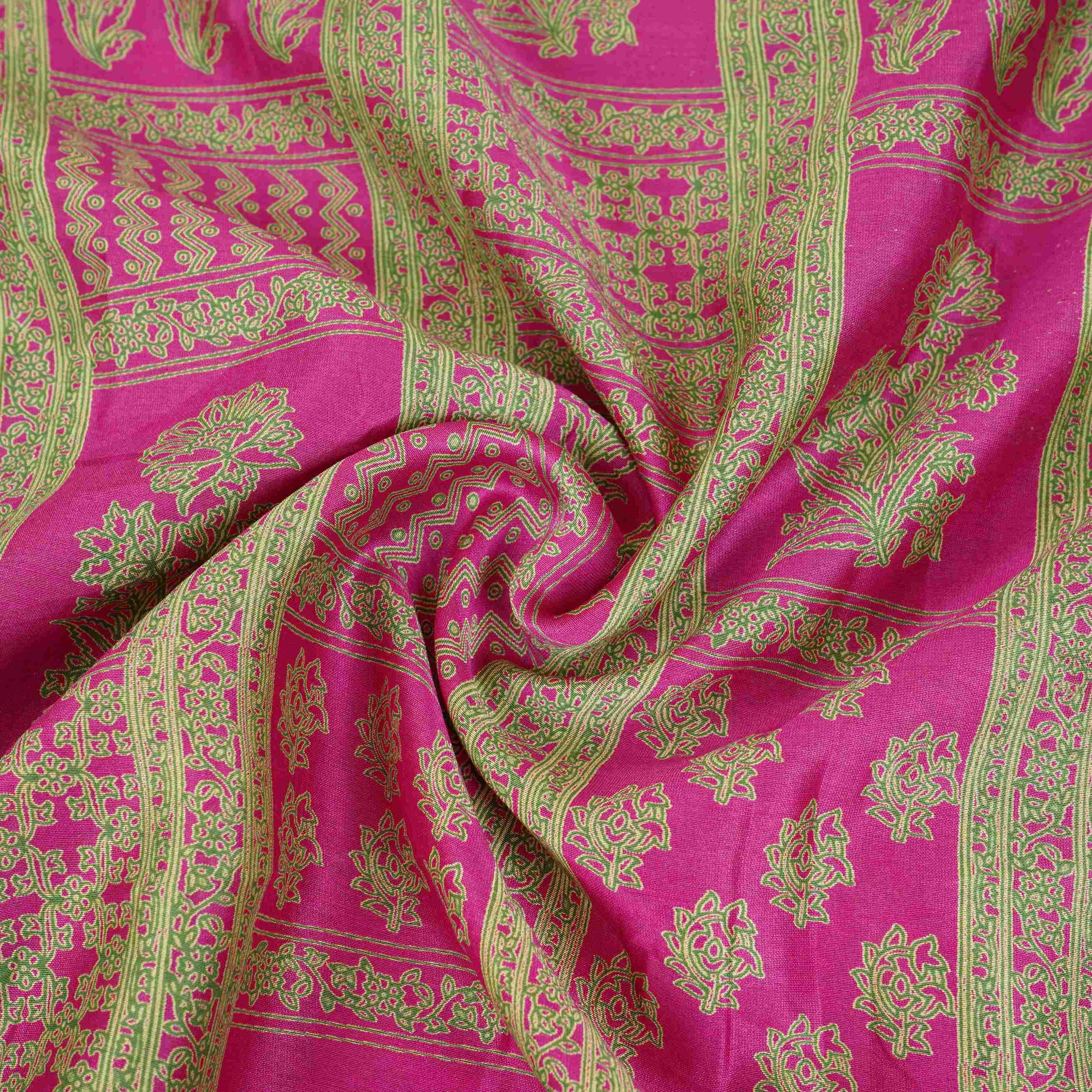Magenta Pink Mughal Print Pure 70gm Chanderi Fabric SN-30524 - TradeUNO