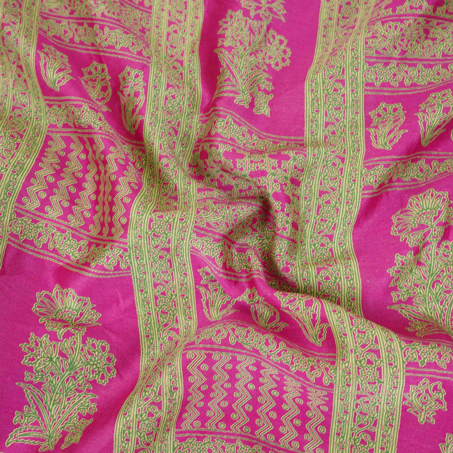 Magenta Pink Mughal Print Pure 70gm Chanderi Fabric SN-30524
