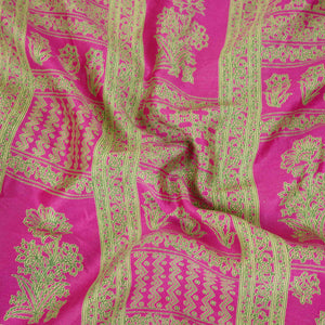 Magenta Pink Mughal Print Pure 70gm Chanderi Fabric SN-30524 - TradeUNO