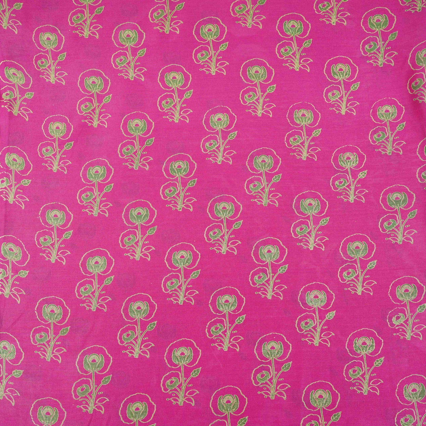 Magenta Pink Floral Print Pure 70gm Chanderi Fabric SN-30535