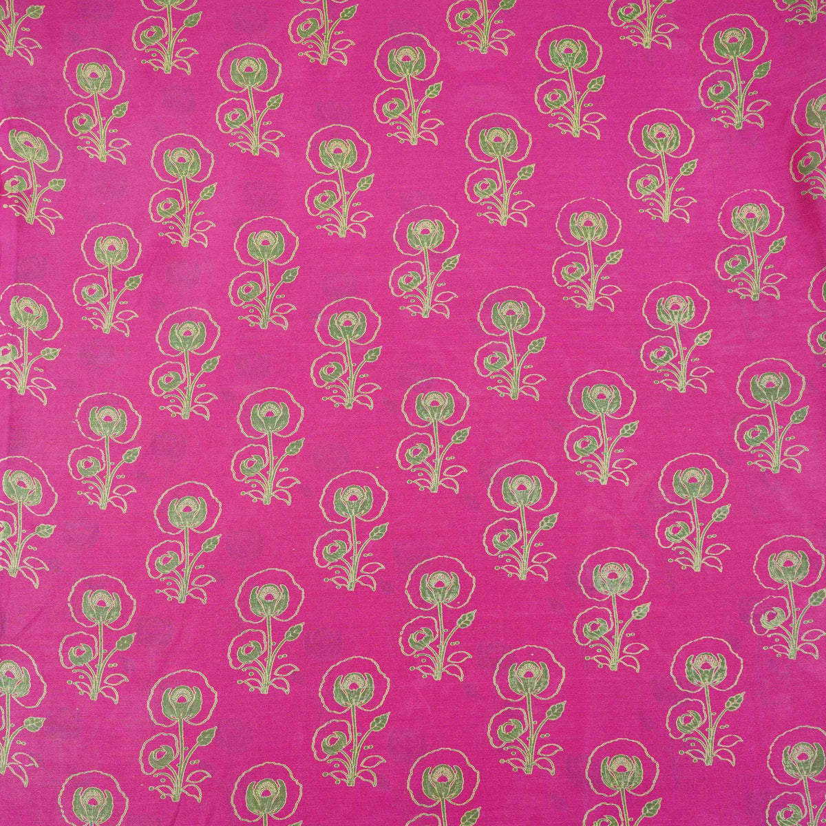 Magenta Pink Floral Print Pure 70gm Chanderi Fabric SN-30535 - TradeUNO