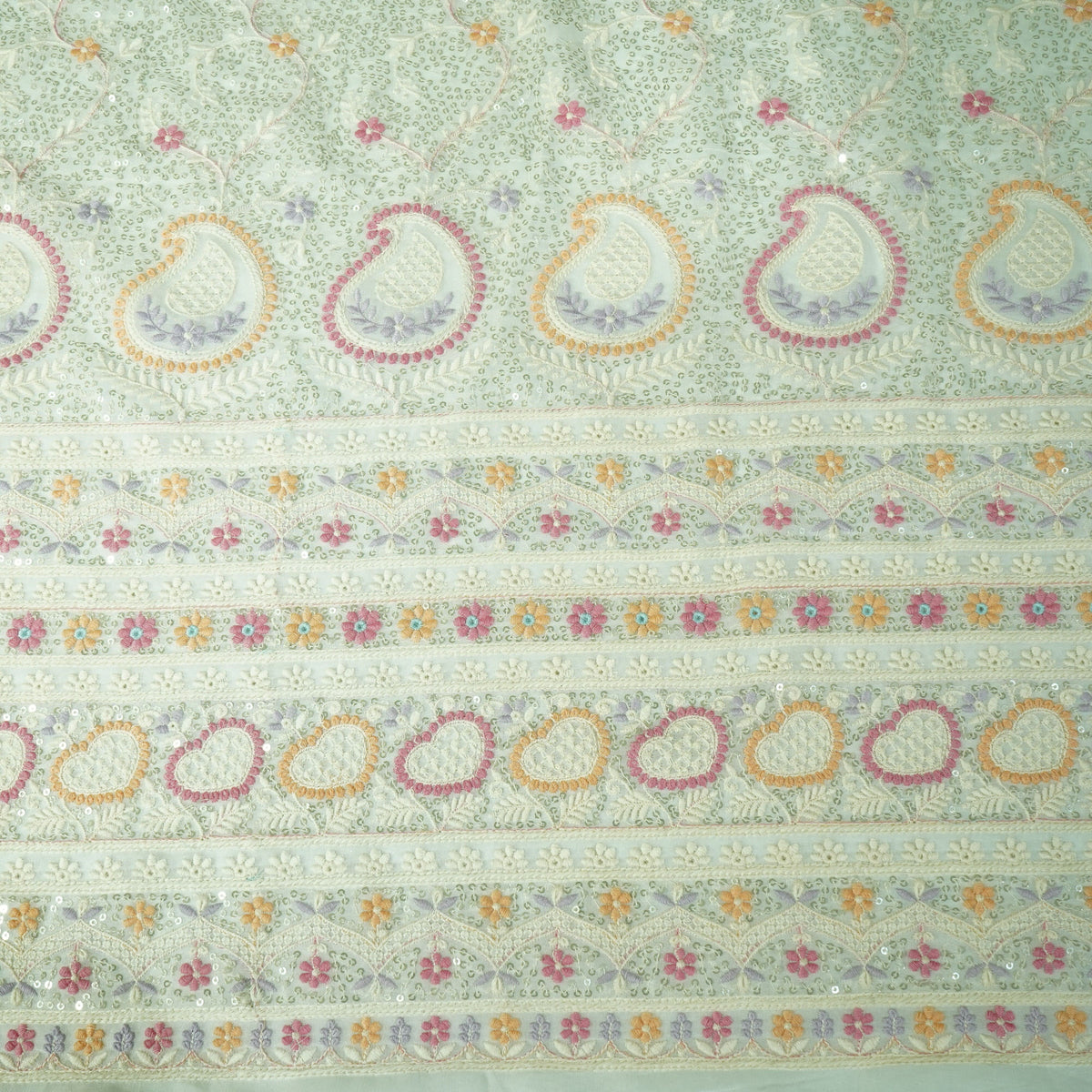 Classic White Floral Chikankari Work Dyeable Georgette Fabric