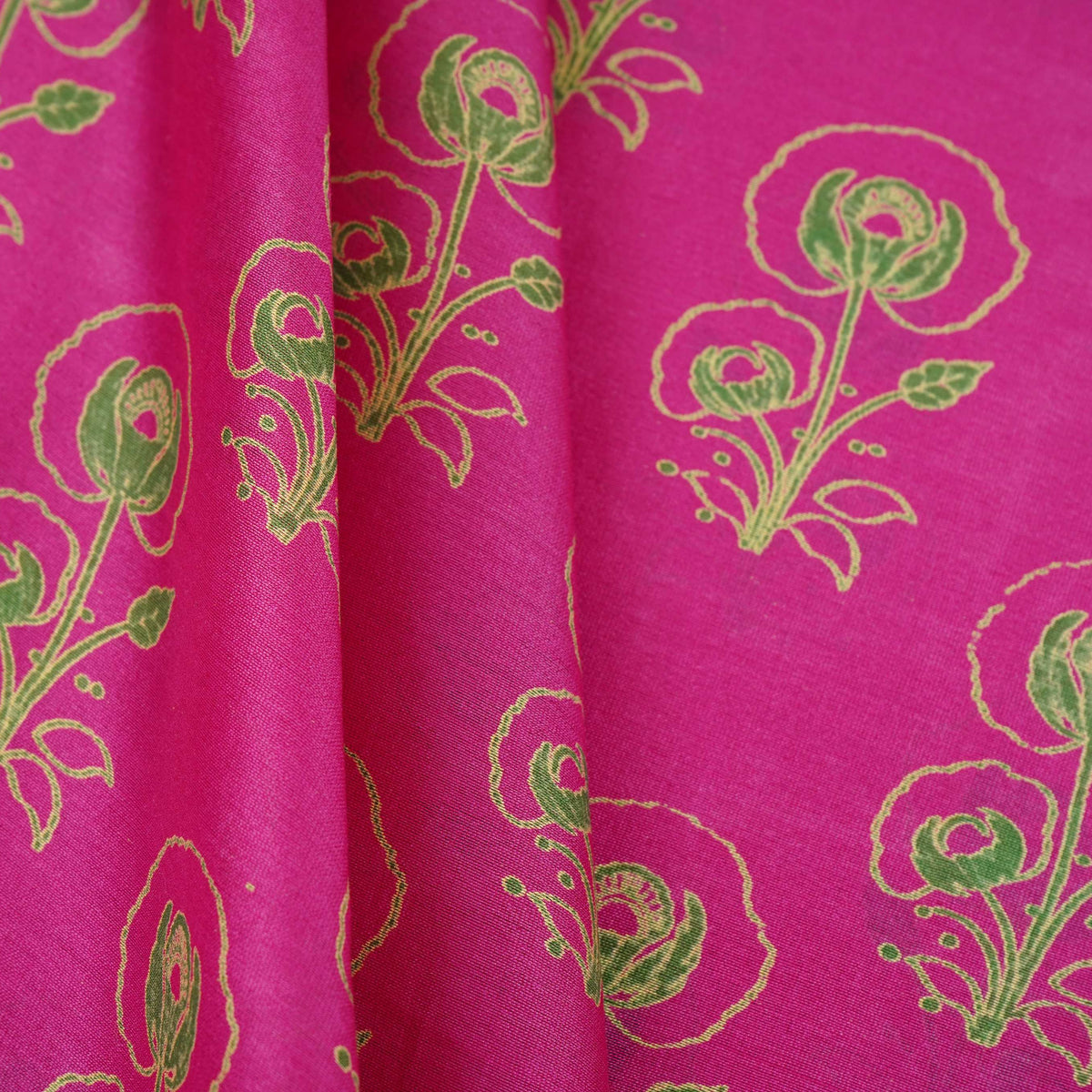 Magenta Pink Floral Print Pure 70gm Chanderi Fabric SN-30535 - TradeUNO